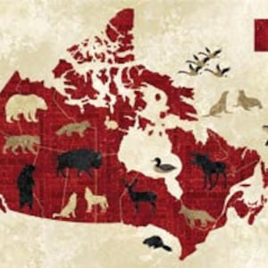 Canada Map 43&quot;x23&quot;, Northcott Stonehenge Fabric, RARE Discontinued Canadian Map Quilt Wall Hanging