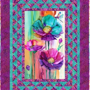 RARE Dragonfly Dance Geese Quilt Kit 54x72&quot;, Northcott Fabrics, Floral Gift Quilt Hanging Throw Flowers, Discontinued, Backing Available