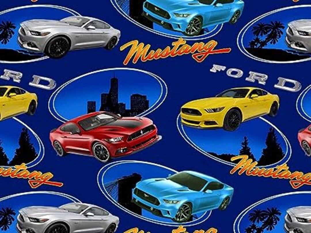 Ford Mustang Fabric Sold by the Half Yard, Ford Mustang Quilt Gift Bed