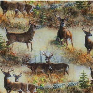 Deer Fabric 1/2 Yard, Walnut Grove 14342 Wild Wings, Deer in Sage Quilt Wall Hanging Bed Table Runner Placemat Buck Doe
