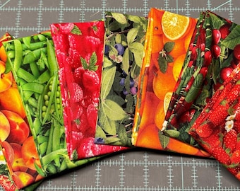 Tela de comida, vendida por paquete de cuartos gordos o individualmente, Tela de comida de Elizabeth Studios, Edredón de frutas