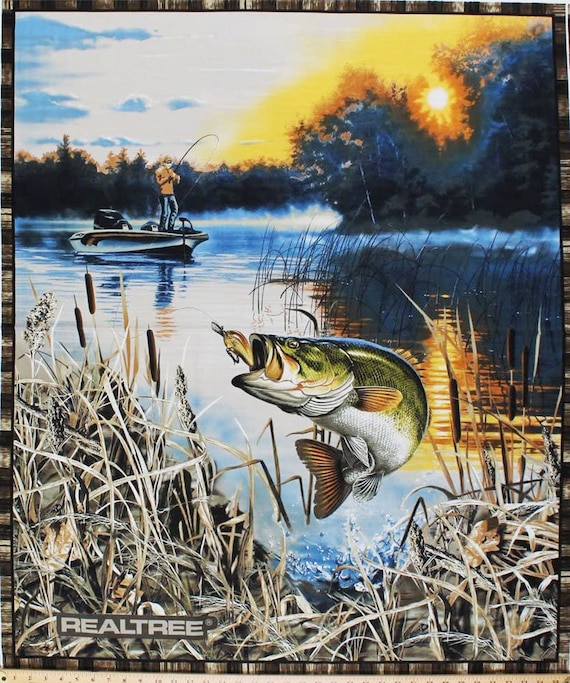 Fishing Fabric Panel 36x44, Realtree Fish by Sykel, Fish Bed Quilt