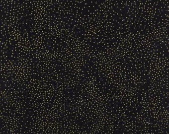 May include: Black fabric with a scattered pattern of small gold dots.