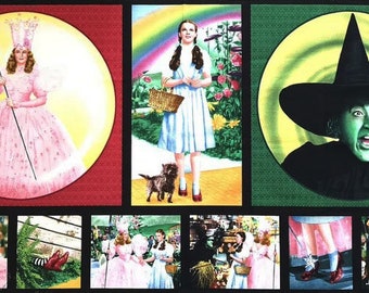 Wizard of Oz Quilting Cotton Panel 23&quot;x44&quot;, The Wizard of Oz Fabric Panel - By Judy Garland as Dorothy - Quilting Treasures // Glinda