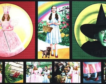 Wizard of Oz Quilting Cotton Panel 23"x44", The Wizard of Oz Fabric Panel - By Judy Garland as Dorothy - Quilting Treasures // Glinda