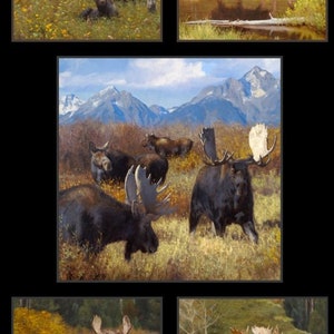 Moose Fabric Panel 24"x43", 8800Black North American Wildlife Fabric Panel by Elizabeth's Studio