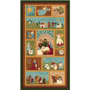 Nativity FLANNEL Fabric Panel 23&quot;x43&quot;, Star of Wonder designed by Nancy Halverson for Benartex, Gift Bed Twin Queen Quilt Wall Hanging