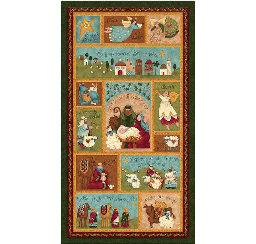 Nativity FLANNEL Fabric Panel 23"x43", Star of Wonder designed by Nancy Halverson for Benartex, Gift Bed Twin Queen Quilt Wall Hanging