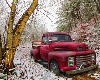 Red Metal Truck Holiday Merry Christmas Red Decor Vintage Style Farmhouse NEW