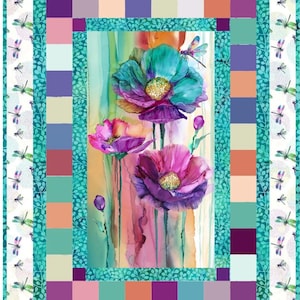 RARE Crazy Teal Dragonfly Dance Quilt Kit 50&quot;x68&quot;, Northcott Fabrics, Floral Gift Quilt Throw, Discontinued Fabric, Backing Available
