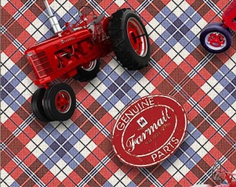 Tela a cuadros con diseño de tractor de granja, 1/2 yarda, diseño de tractor rojo vintage, edredón para cama de tractor de granja para colgar en la pared