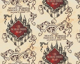 HP Marauder's Map Tan MINKY Fabric, Sold by the Half Yard, Wizard Minky Quilt, Soft Cuddly Blanket