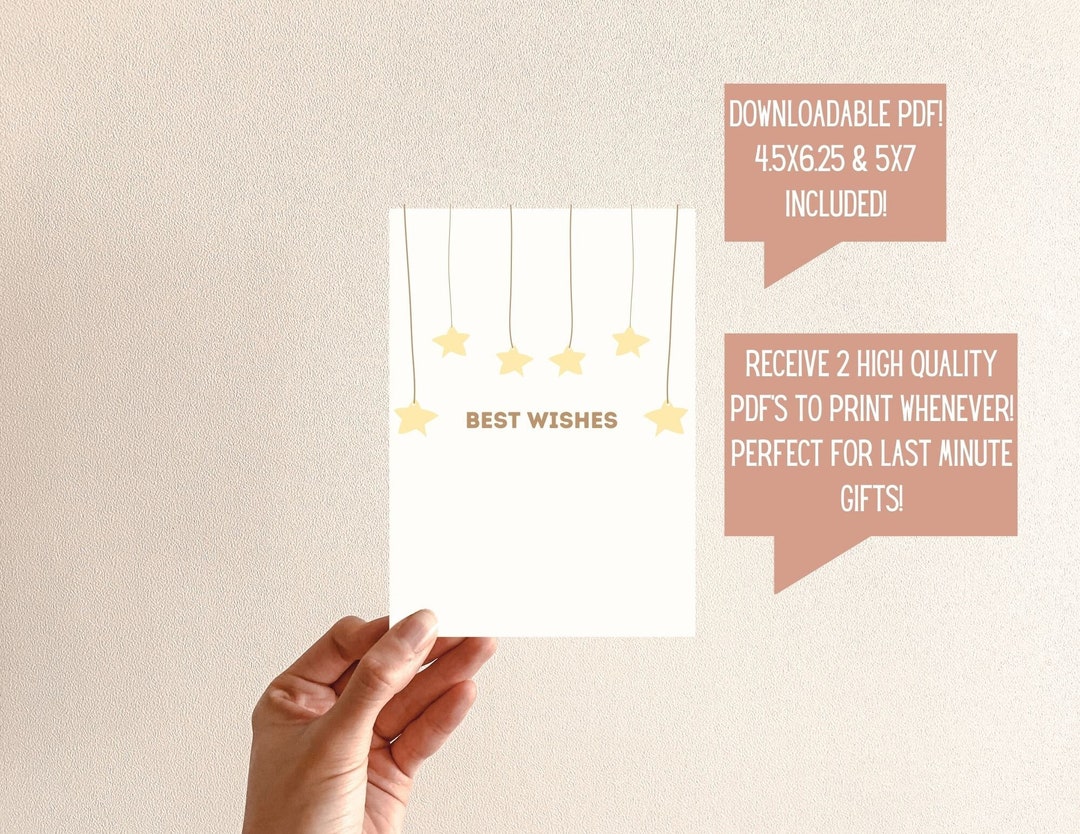 BEST WISHES Printable Greeting Card 4.5 X 6.25 &amp; 5 X 7 - Etsy