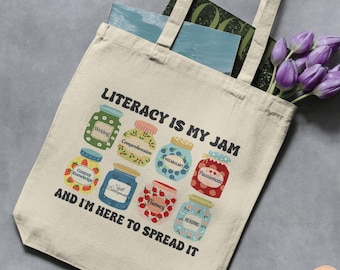 Literacy Teacher Tote Bag, Cotton Literacy is My Jam Bag, Literacy Specialist, English Coach, Reading Teacher Tote Bag, Appreciation Gift