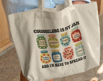 Counselor Cotton Tote Bag, School Counselor Bag, Counseling is my Jam, Counselor Grad Gift, School Mental Health Psychology Psychologist Bag