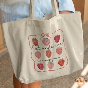 Veterinarian Strawberry Coquette Tot Bag Vet Medicine is My Jam, Veterinary Doctor Surgeon Assistant DVM Tech Student Gift Animal Pet Care
