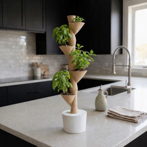 Creaserra Bambú Modular Hydroponic Tower | Vertical Indoor Garden | Stackable 3D Printed Hydroponic Planter | Modern Home Grow System