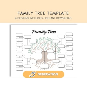 5 Generation Family Tree Chart: Editable Genealogy Template (PDF)
