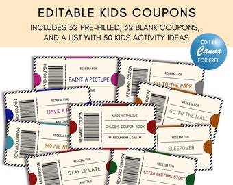 Editable Kids Reward Coupons: Printable Coupon Book (Canva Template)