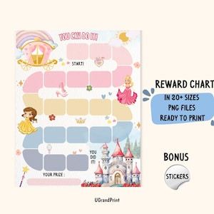 Girls Princess Reward Chart Printable Castle Behavior and Chore Template Kids Cute Daily Routine Sticker Chart