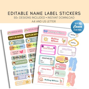 Etiquetas editables para útiles escolares Etiquetas con nombre para útiles escolares Etiquetas escolares Etiquetas para el regreso a clases Etiquetas con nombre Etiquetas personalizadas Plantilla de nombre