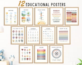 Set of 12 Educational Posters for Preschool Print Montessori Classroom Decor Montessori Posters Educational Printable Teaching Resources