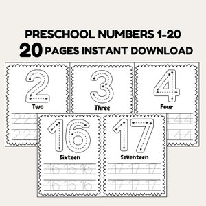 Digital Printable Preschool Numbers 1-20 Worksheet Pages PDF Preschool Number Pages Learning At Home Activity