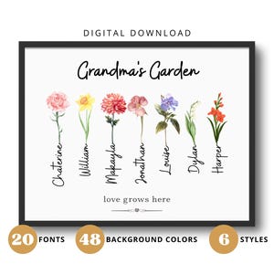 Personalized Grandma&#39;s Garden Print: Custom Birth Month Flower Art (Digital Download)