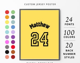 Personalized Jersey Poster: Custom Name & Number, Sports Decor (Digital Download)