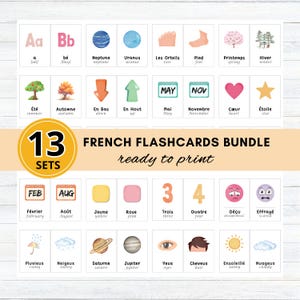 Bilingual French Flashcards: Kids Educational Printable (13 Sets) (Digital Download)