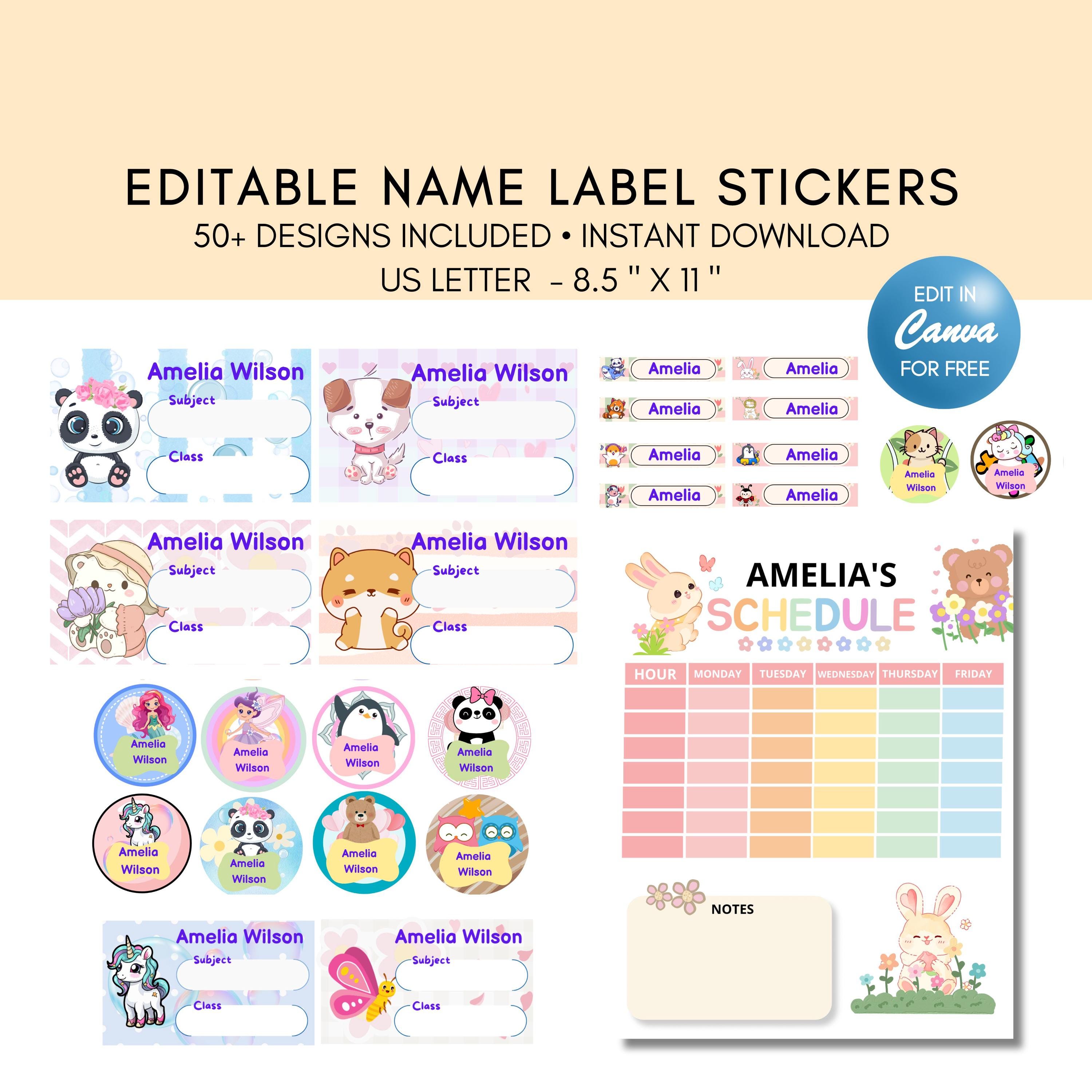 Editable School Supply Labels Name Tags for School Supplies School Labels Back to school Label Name Labels Personalized Labels Name Template
