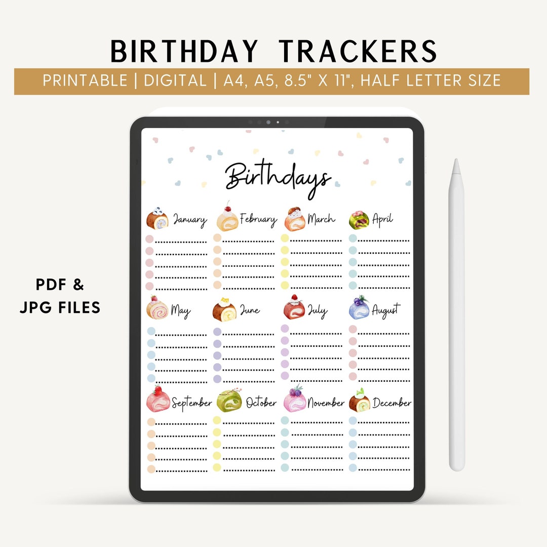Editable Birthday Tracker Planner Printable Birthday Calendar Planner ...