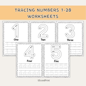 Digital Printable Preschool Numbers 1-20 Worksheet Pages PDF - Etsy