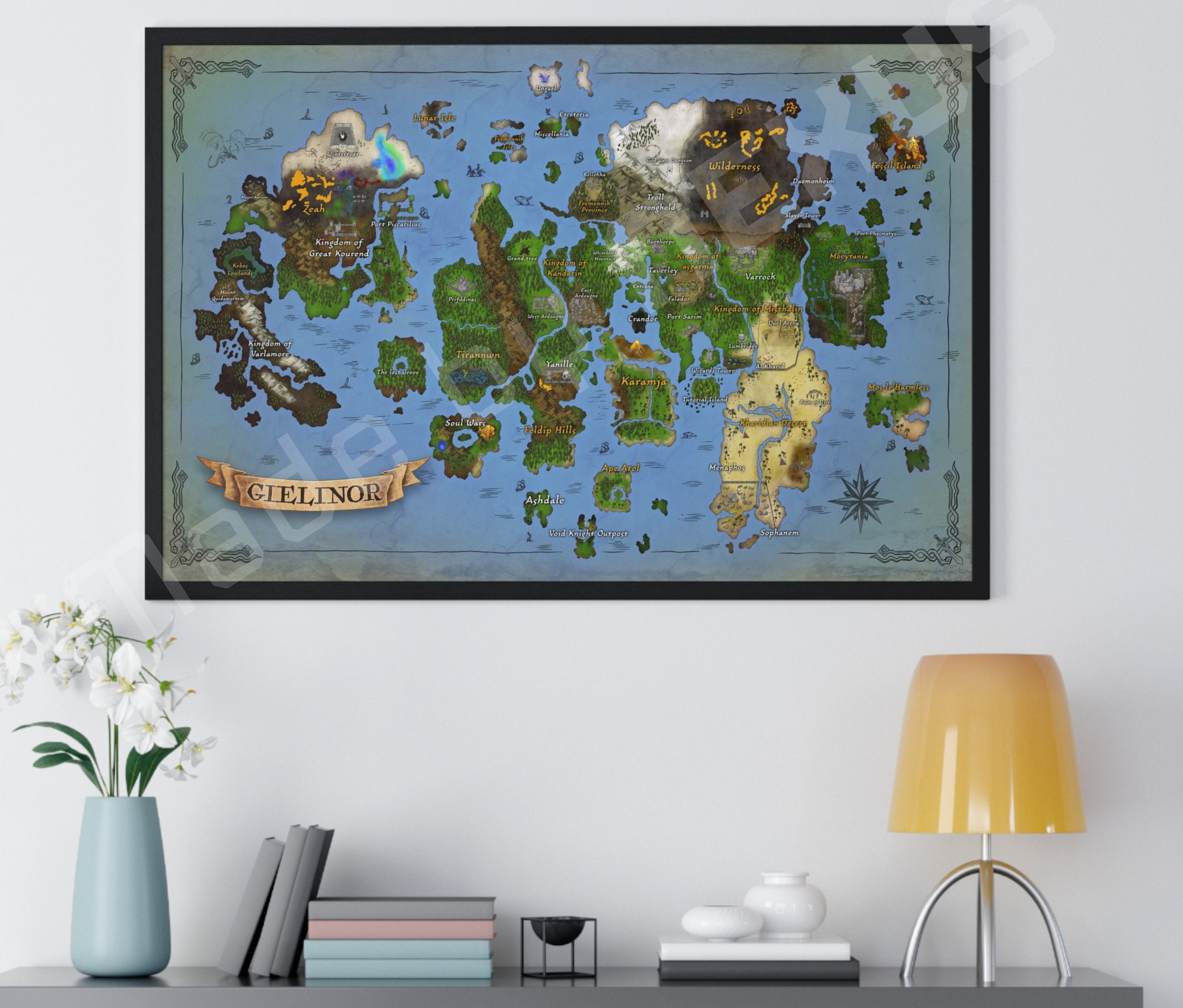 Runescape Gielinor World Map PREMIUM MATTE Poster Ultra-high Resolution 