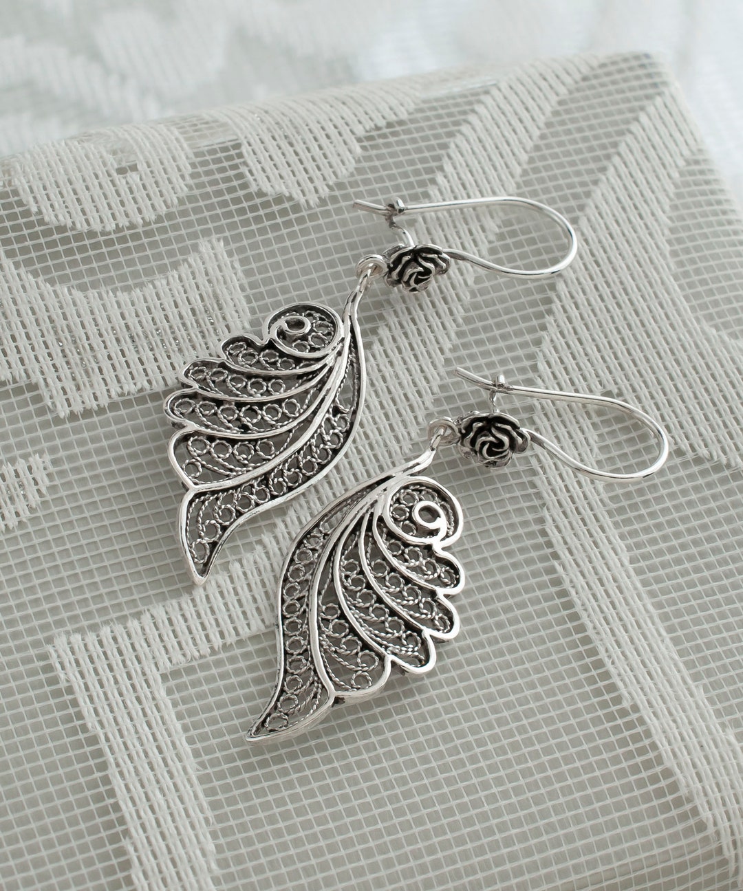 Gold Leaf Silver Earrings Filigree Leaf Earrings Handmade Silver