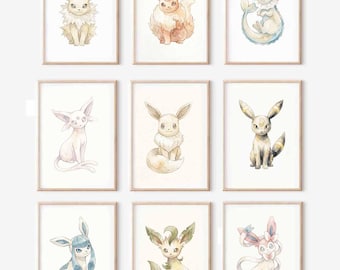 9 Baby Nursery Eeveelution Pokémon Wall Art Set • Watercolor Printable • Kids Room Decor • Boys & Girls Nursery Prints • Digital Download