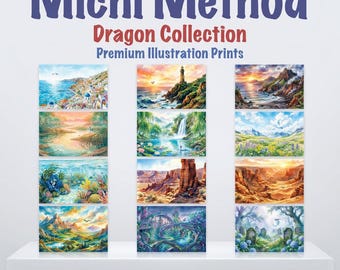 Dragon Pokemon Binder Michi Method - Dragon Pokemon Landscapes! Watercolor Art Bundle  (Digital Download)