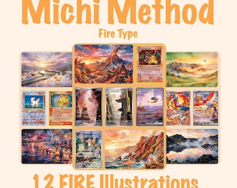 12 Pokemon Binder Michi Method Fire Pokemon Landscapes! Watercolor Art Bundle  (Digital Download)