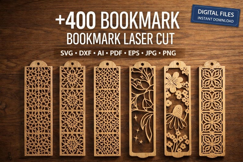 400+ Lesezeichen Laser cut Bundle, Holzvorlage gravierte Laser Cut-Dateien, Lesezeichen svg Cricut, Laser Cut Holz Lesezeichen Bundle Bild 2