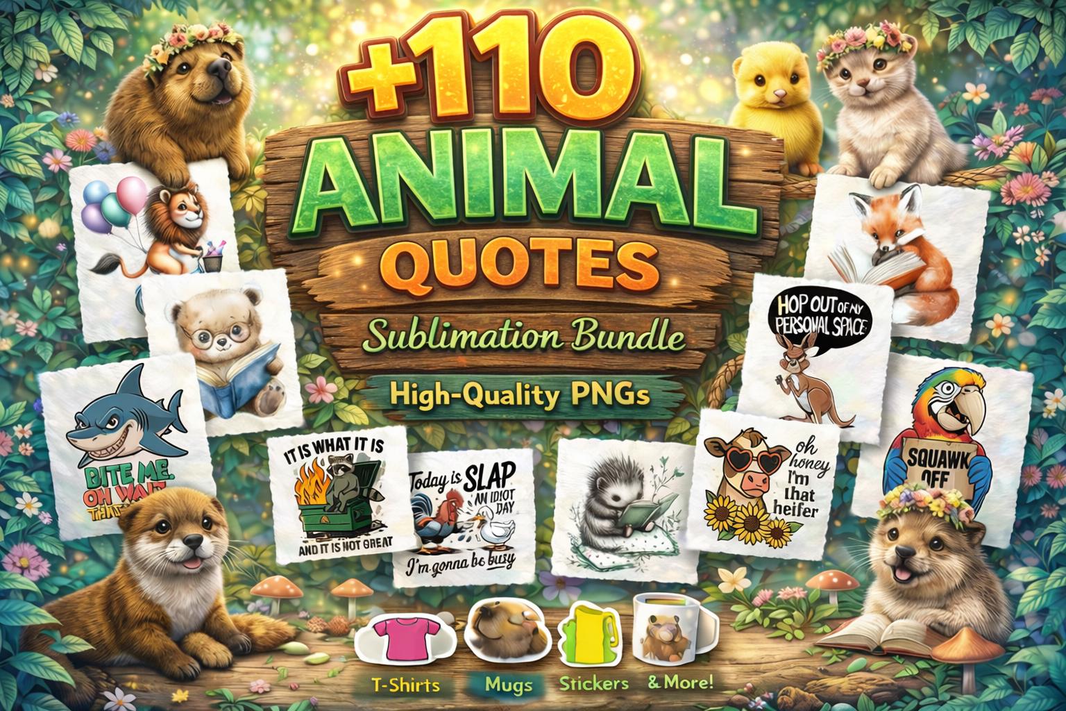 110+ Funny Animal Quotes PNG Bundle, Sarcastic Sublimation Designs ...