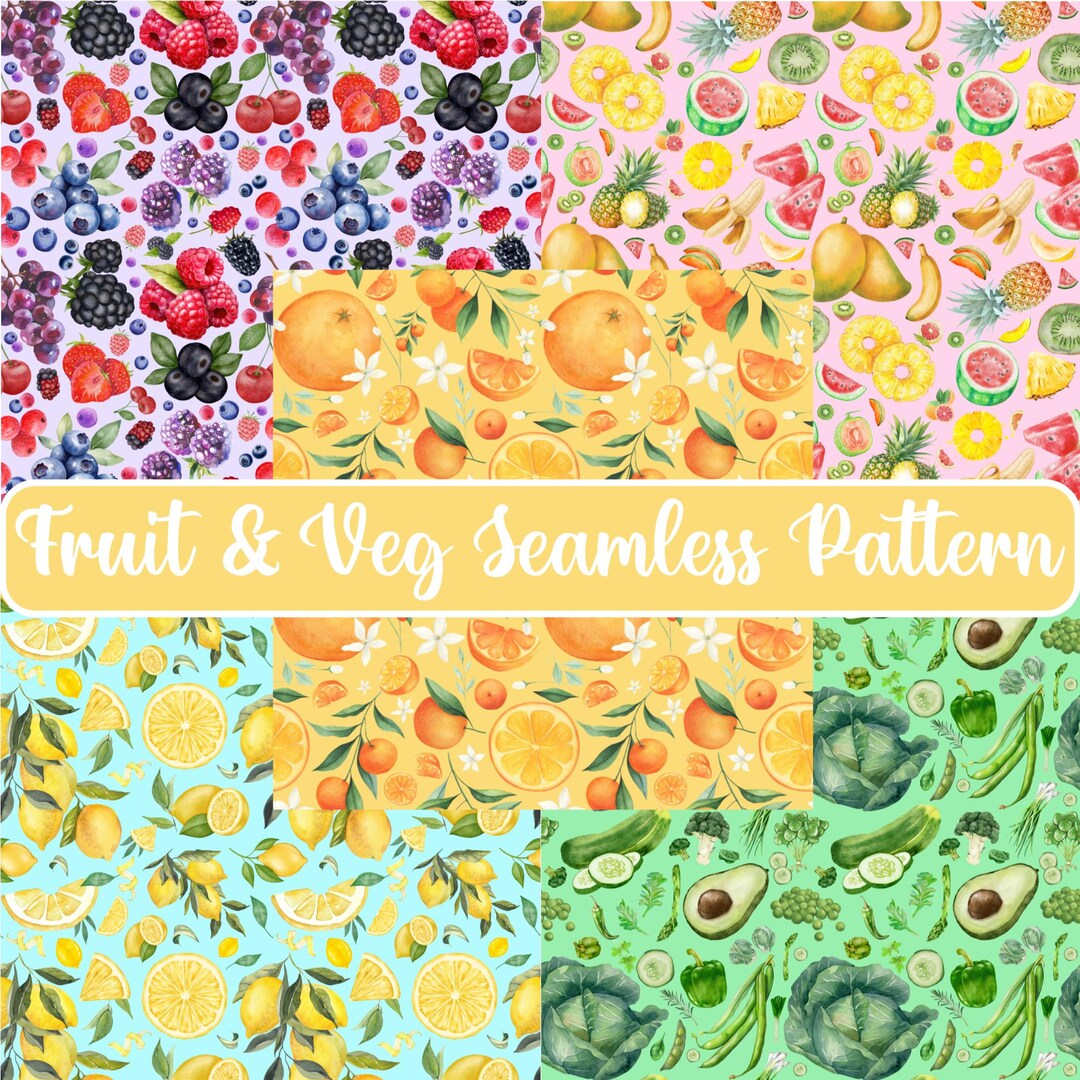 Fruit & Vegetable Seamless Pattern Digital Paper | Vegetable Digital ...