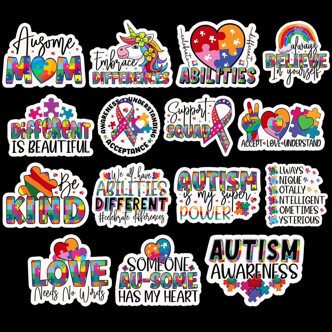 Autism Awareness Stickers, Puzzle Piece PNG Bundle (digital Download ...