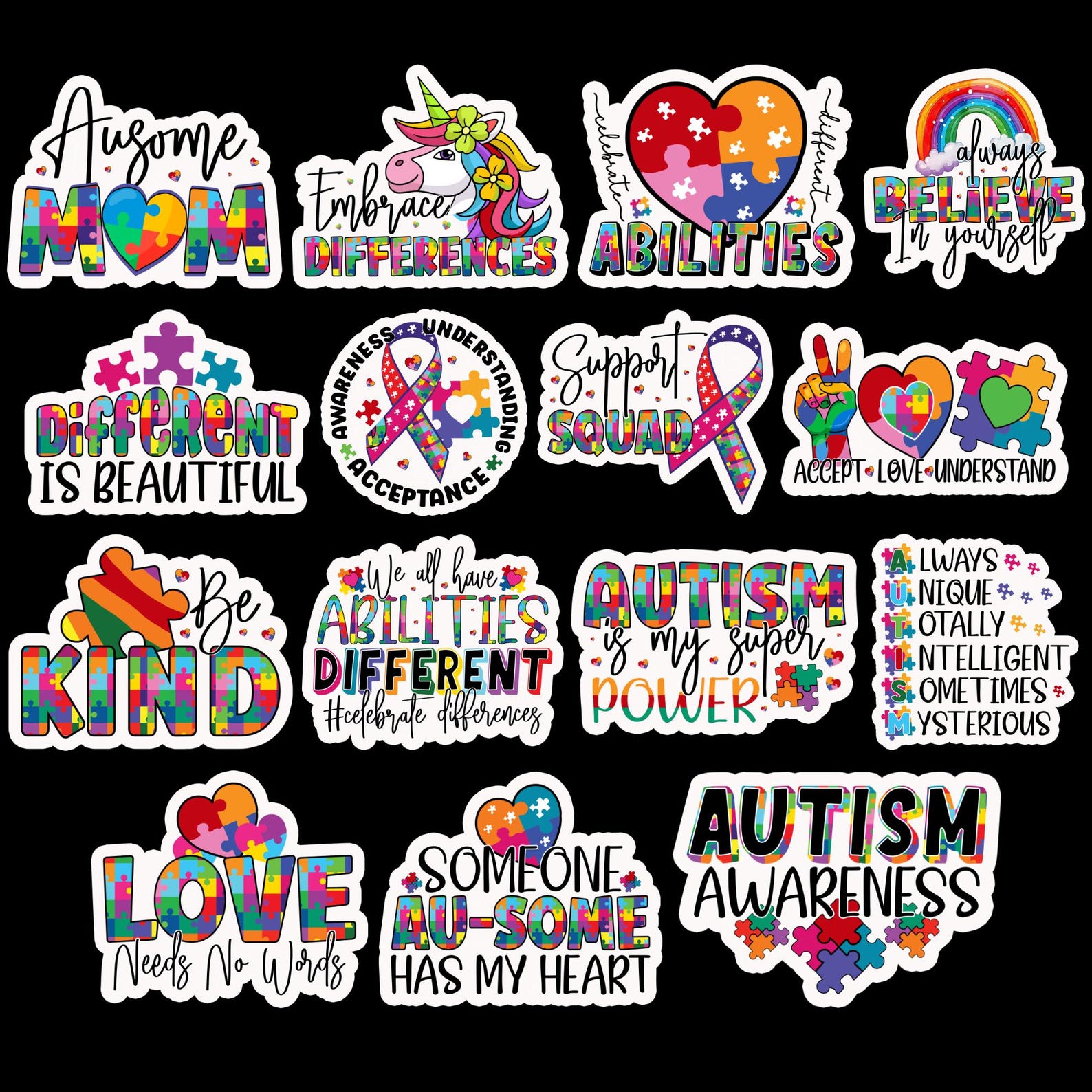 Autism Awareness Stickers, Puzzle Piece PNG Bundle (digital Download ...