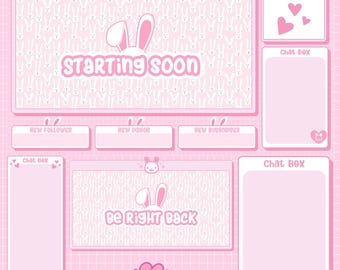 Cute Bunny Twitch Stream Bundle Overlays Panels | Overlays Panels Alerts | Twitch Youtube Stream Overlay | Pink Stream Overlay Bundle