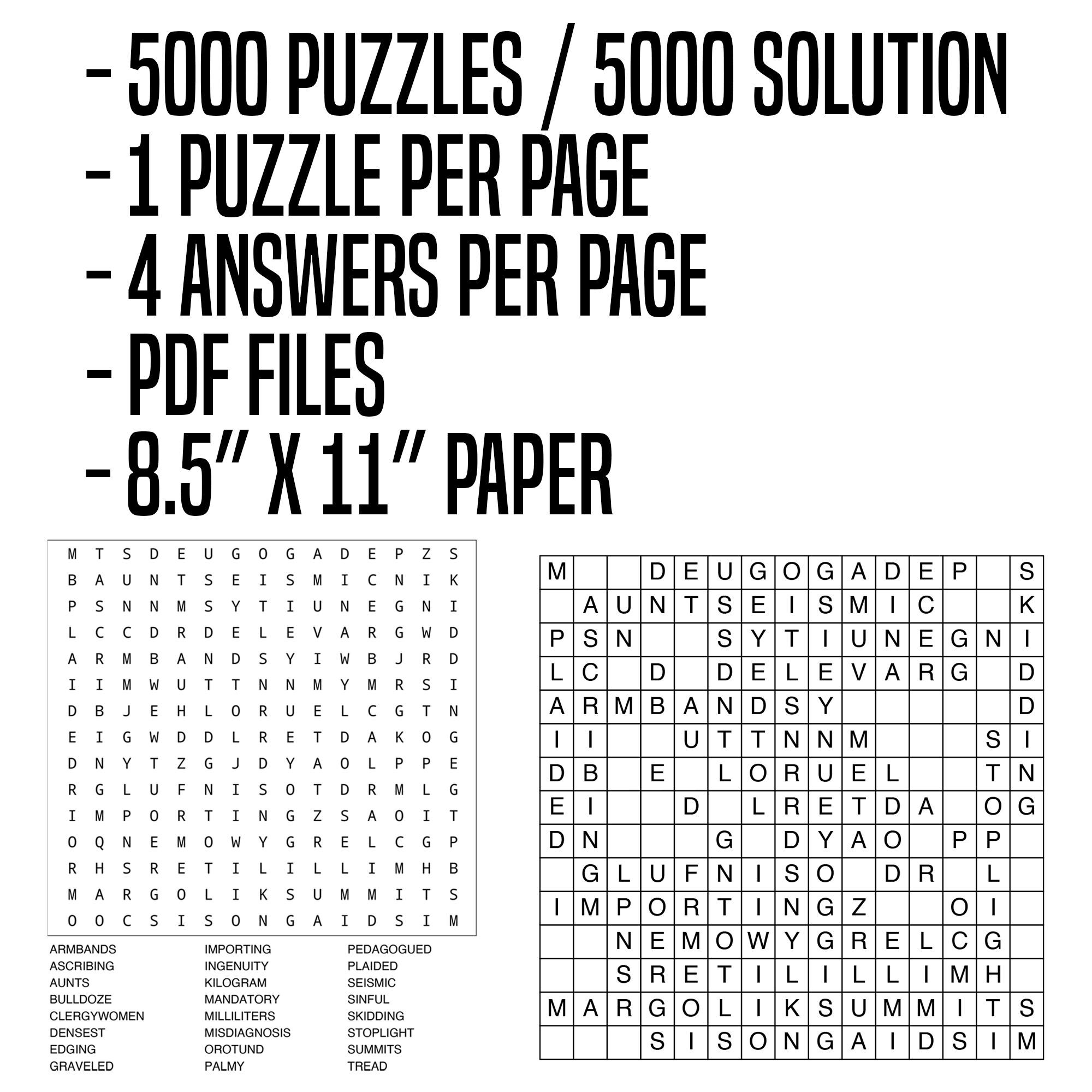 5000 Word Search Puzzles With Solutions (instant Download) - Etsy