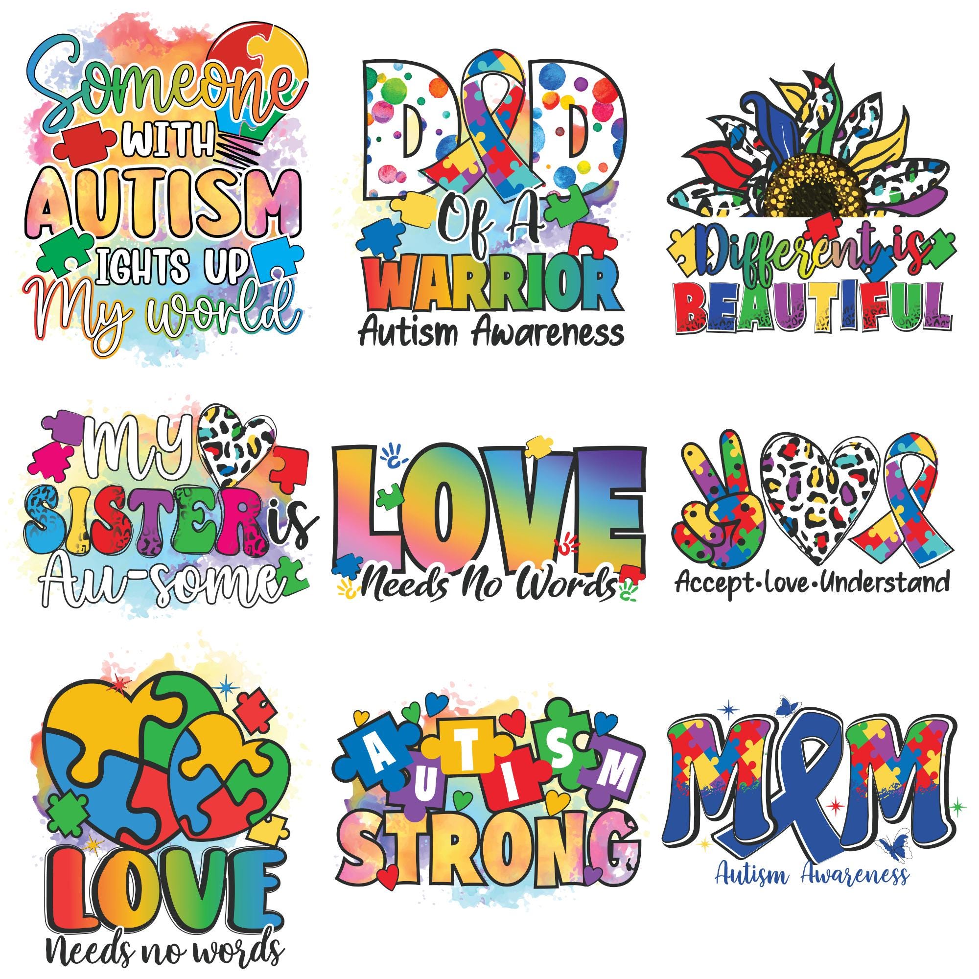 Autism Awareness PNG Bundle, Mom & Dad Designs, Puzzle Ribbon (digital ...