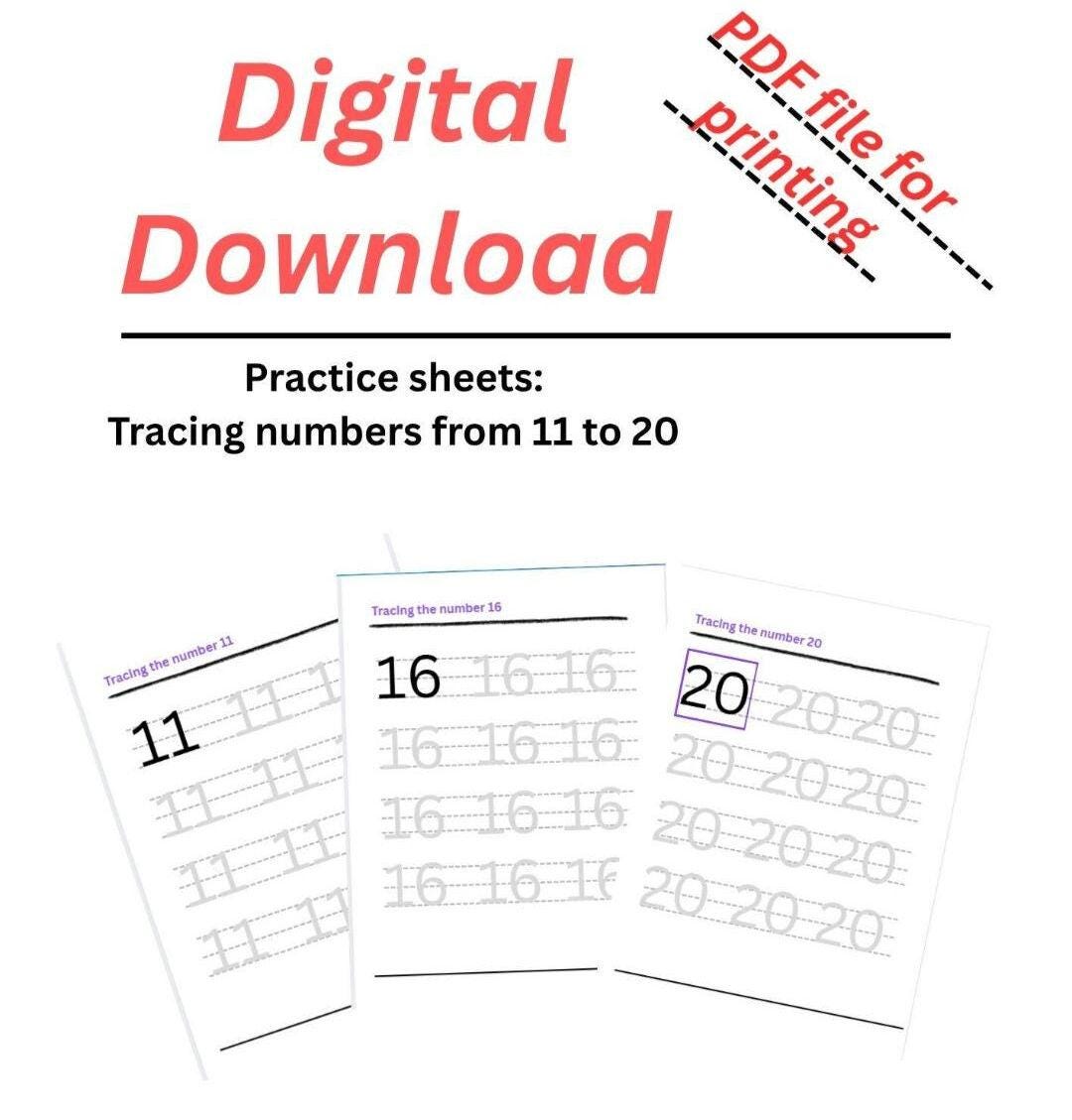 Trace In Math Mathematics Sheets; Tracing From 11 to 20, DIGITAL DOWNLOAD. PDF File ...