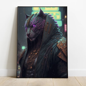 CYBERPUNK LEOPARD, Printable, Wall art painting/poster, Digital download ART, Cyberpunk poster, Cyberpunk art