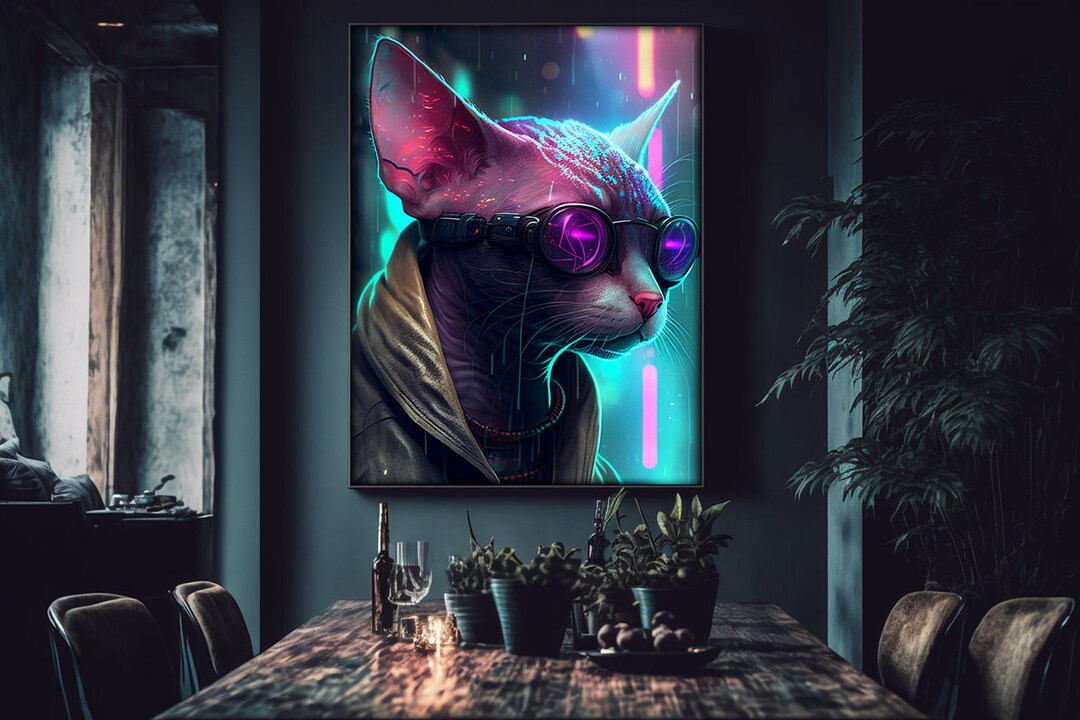 CYBERPUNK SPHYNX Cat, Printable, Wall Art Painting/poster, Digital ...