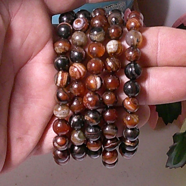 Natural Sardonyx Agate 8mm Bead Stretch Bracelet /  High Quality